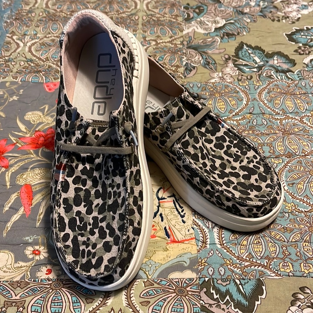 Leopard Print Hey Dude.  Barely worn.  Smoke free home.  Very comfortable.